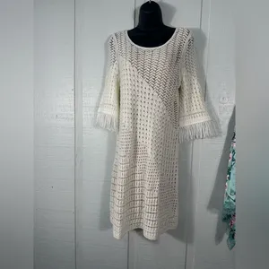 Nic + Zoe Womens Beach Strool Knit Fringe Casual Dress Ivory Size Small NWT thumbnail 2
