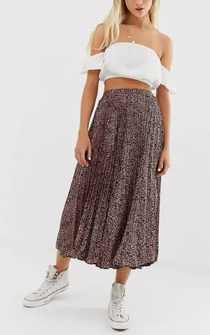 Pull&Bear pleated midi skirt in animal print size XS thumbnail 1