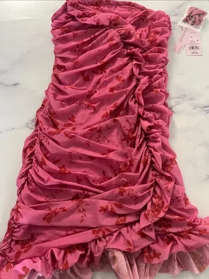 Wild Fable Pink Floral Ruffle Strapless Mini Dress thumbnail 5