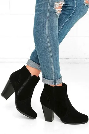 Lulu’s Aubrey Black Suede Ankle Booties thumbnail 1
