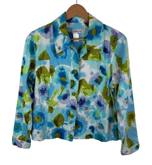 Coldwater‎ Creek Watercolor Floral Jacket Medium Artsy Button Up Colorful Bright thumbnail 1