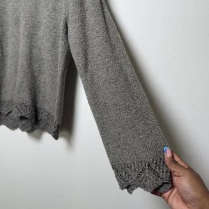 VTG 90s‎ Clio Women Granola Girl Sweater Medium Brown Scalloped Pointelle Goblin thumbnail 5