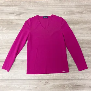 Saint James Raspberry Pink 100% Wool V Neck Sweater Size 6 thumbnail 4