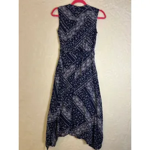 Gap Dress Womens XS Navy Blue White Bandana Paisley Sleeveless‎ Midi Tie Waist thumbnail 6