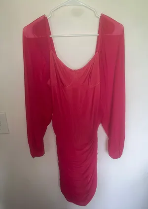 Ruched Bodycon Dress Pink Size L thumbnail 1