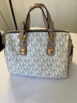 Michael Kors White & Beige Logo Satchel with Gold Hardware thumbnail 4