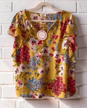 Umgee Floral V‑Neck Blouse NWT – M – Lightweight Polyester thumbnail 1