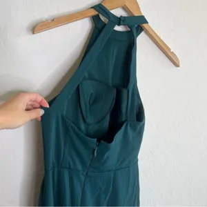 AZAZIE GALICIA Pine Mermaid Halter Pleated Stretch Chiffon Dress thumbnail 8