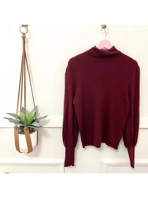 J Crew Balloon Sleeve Turtleneck Sweater XXL Merino Wool Red Old Money thumbnail 2