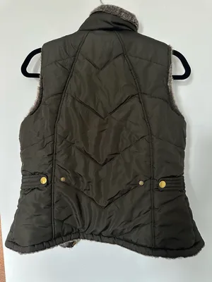 KC Collections Olive Green Quilted Faux Fur Reversible Puffer Vest thumbnail 2