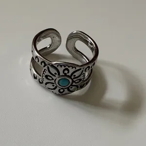 Sezane Boho Silver Tone Turquoise Wide Band Statement Ring Size 6.5 thumbnail 6