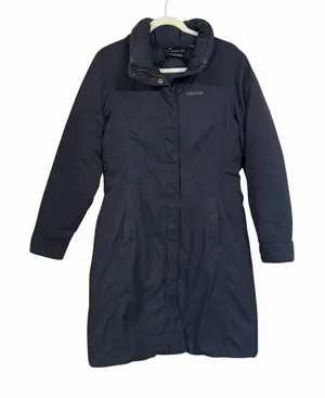 Marmot Womens Sz M Black 650 Fill Long Length Jacket Goose Down Full Zip Warm thumbnail 1