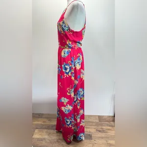 Everly Hot Pink Floral Halter Neckline Maxi Sundress Pleated Skirt Boho Vacation Party thumbnail 5