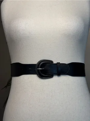 Women's Black Faux Leather Fashion Belt with Rounded Buckle thumbnail 1