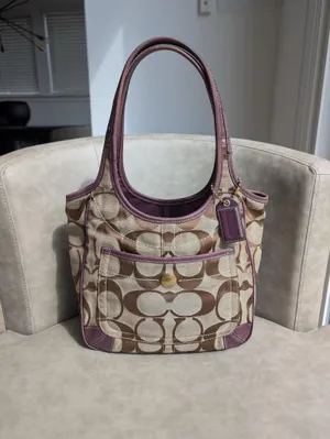 Coach Ergo Shoulder bag jacquard signature with plum leather thumbnail 3