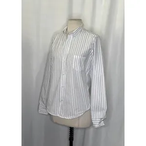 FRANK & EILEEN Crinkle Barry Buttondown Top Blouse‎ White Blue Dotted Small thumbnail 5