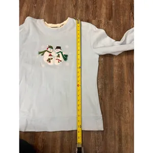 Vintage Christmas Snowman Blue Pullover Top Medium Grandmacore Winter Holiday thumbnail 7