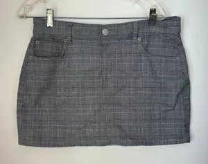American Eagle Hi Rise Mini Skirt Size 12 Glen Plaid Grey thumbnail 1