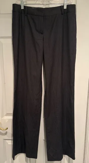 J.Crew Womens 6T City Fit Pinstripe Wool Dress Pants Charcoal Grey Wide Leg Tall thumbnail 1