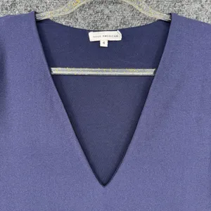 Good American Bodysuit Blue Long Sleeve Deep V Stretch Snap Closure Size 4 thumbnail 3