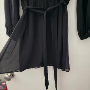 Express Black Long Sleeve Chiffon Dress Tie Waist Size Large thumbnail 4