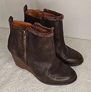 Lucky Brand Yorque leather brown wedge ankle booties boots sz 8 thumbnail 1