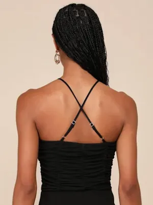 Lulus NWT Coy Favorite Black Mesh Ruched Halter Bodysuit thumbnail 3