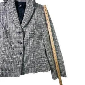 Apostrophe Wool Blend Tweed Blazer Jacket‎ Black White Fringe Trim Size 8 Office thumbnail 7