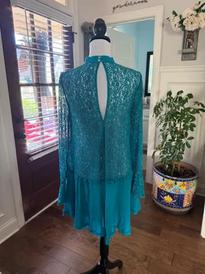 Free People NWOT Elegant Teal Lace High-Low Tunic thumbnail 3