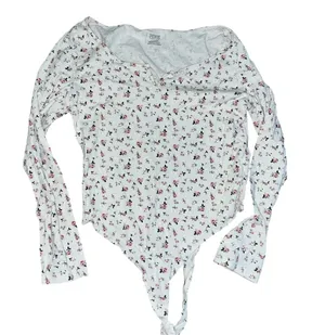PINK Victoria’s Secret Floral White Long-Sleeve Bodysuit thumbnail 1