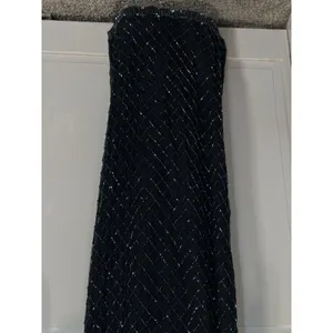Stenay Black Silk Full Bead Gown & Jacket Sz 14 Adj Straps Lined Sparkle Formal thumbnail 3