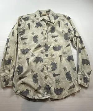 Woolrich Women's Long Sleeve Button-Up Corduroy Shirt Snow Bear Print Size S thumbnail 1