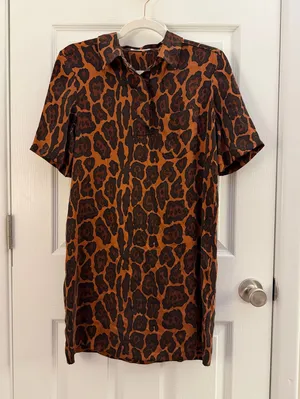 Equipment Femme 100% Silk Brown Leopard Print Shirt Dress XS thumbnail 1