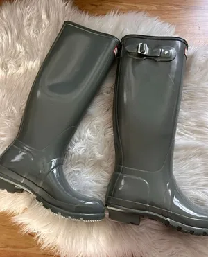 Hunter Original Tall Gloss Women's Rain Boots Gray size 8 thumbnail 1