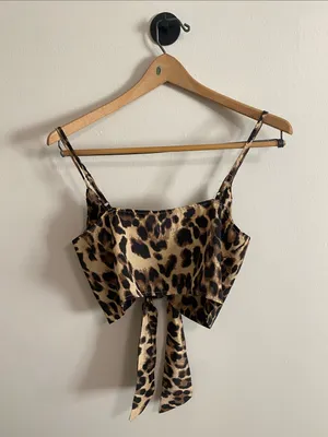 Leopard Print Tie-Front Camisole in Brown and Black thumbnail 4