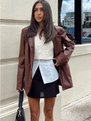 Faux Leather Blazer Jacket Princess Polly thumbnail 3