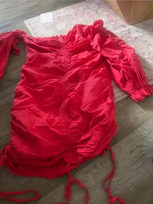O. Vianca Red Ruched off the shoulder mini dress thumbnail 6