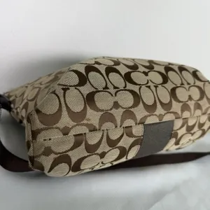 Coach Shoulder Bag‎ F28502 Signature Stripe Brown Canvas Leather Crossbody Y2K thumbnail 5