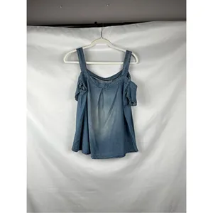 Blue Rain Chambray Cold Shoulder Denim Top Medium thumbnail 2
