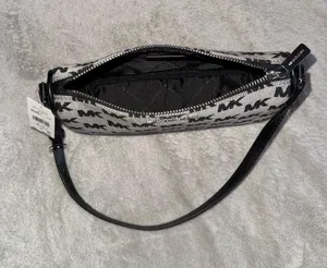 Michael Kors y2k nylon leather strap shoulder bag in black monogram jet set thumbnail 9