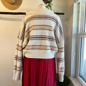 Free People Kennedy Striped Collared Cropped Chunky Knit Sweater Size Large thumbnail 5
