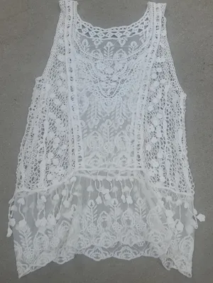 White Crochet Cover-Up Tunic Dress for Women Size Medium -large Super Cute thumbnail 3
