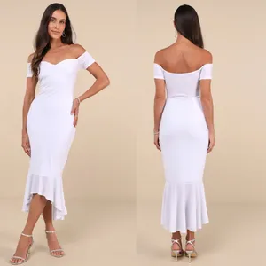 NWT Lulus How Much I Care White Velvet Off-the-Shoulder Midi Dress Hi Low Sz XL thumbnail 2