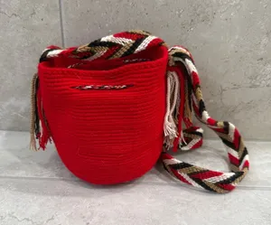 Wuitusu Unicolor Medium Red Handmade Wayuu Mochila Bag thumbnail 1