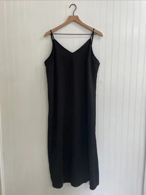 A NEW DAY Satin Cami V-Neck Sleeveless Midi Length Slip Dress in Black Size XL thumbnail 3