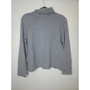 L.L. Bean Women’s Size L Black & Gray Striped Turtleneck Long Sleeve Shirt thumbnail 3