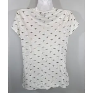 Ann Taylor White Gold Bee Print Slub Cotton Scoop Neck Tee Women M NWT Casual thumbnail 3