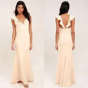 Lulus Maxi Dress Womens Small Blush Pink Madalyn Ruffle V-Neck Formal Gown thumbnail 2