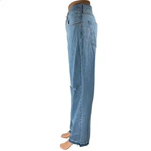Levi's Women's Blue High Waist Distressed Frayed Raw Hem Straight Denim Jeans 28 thumbnail 2