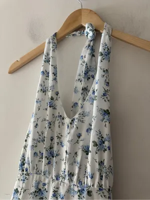 Altar’d State White‎ and Blue Floral Mini Dress Halter Neck thumbnail 3